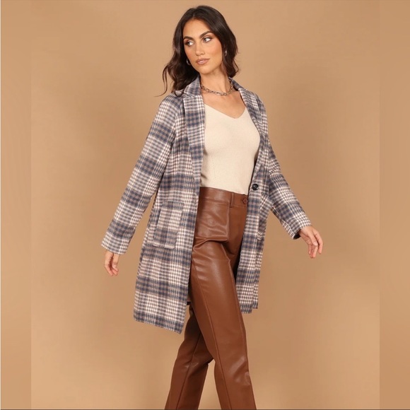 NWT Petal & Pup Plaid Long Midlength Coat Brown & Blue - Picture 2 of 11
